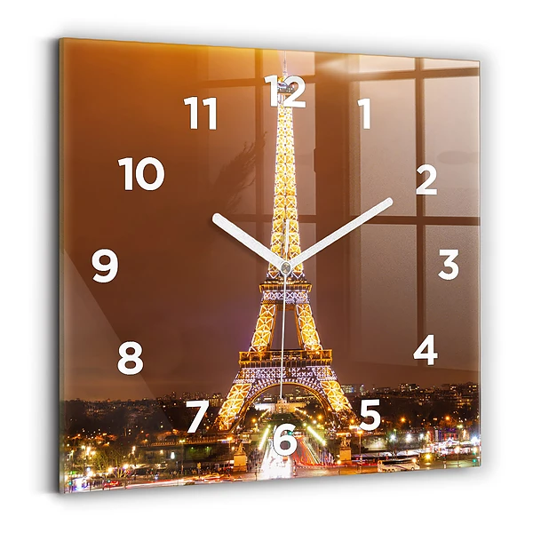 Horloge carrée en verre Tour Eiffel illuminée