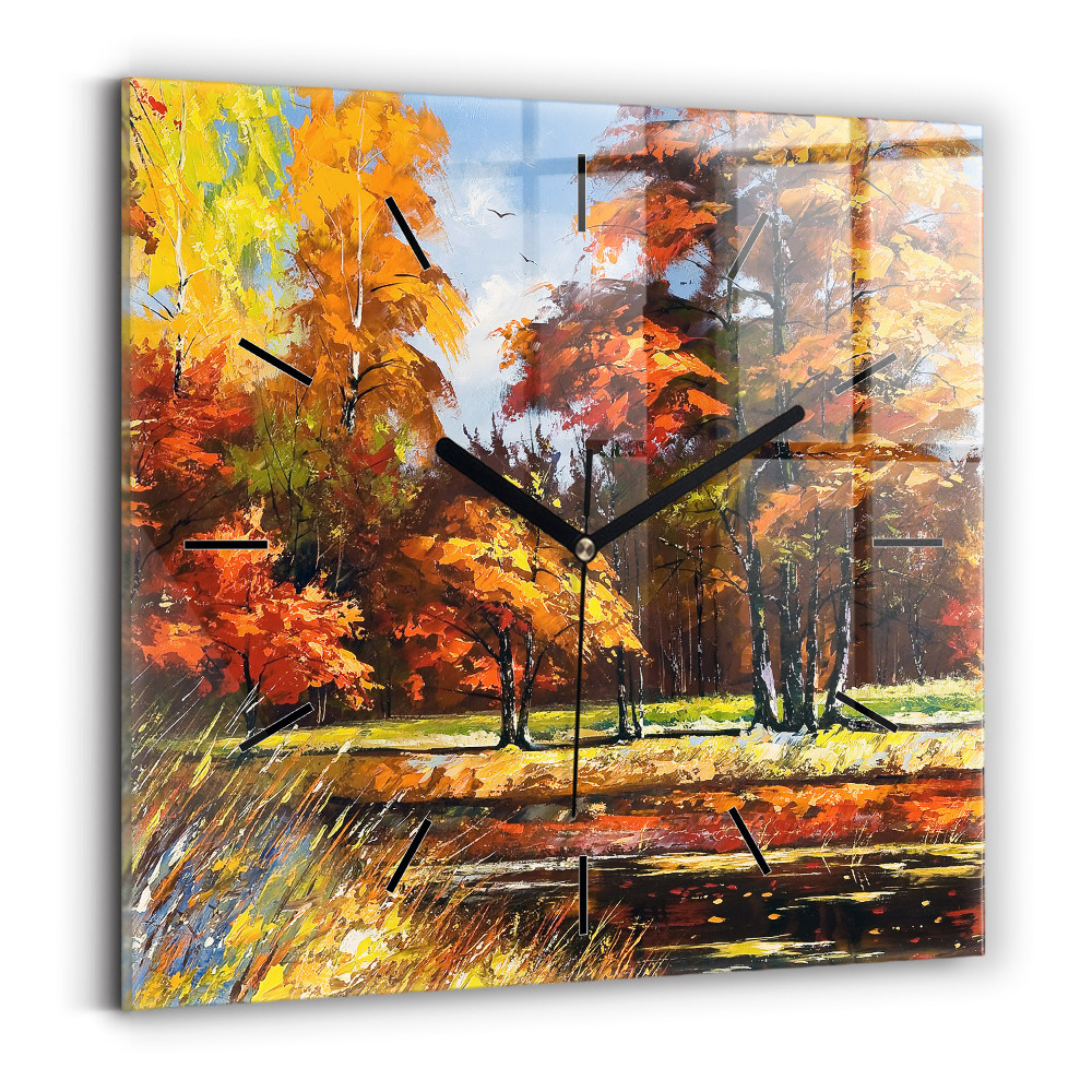 Pendule carrée en verre Paysage d'automne avec rivière