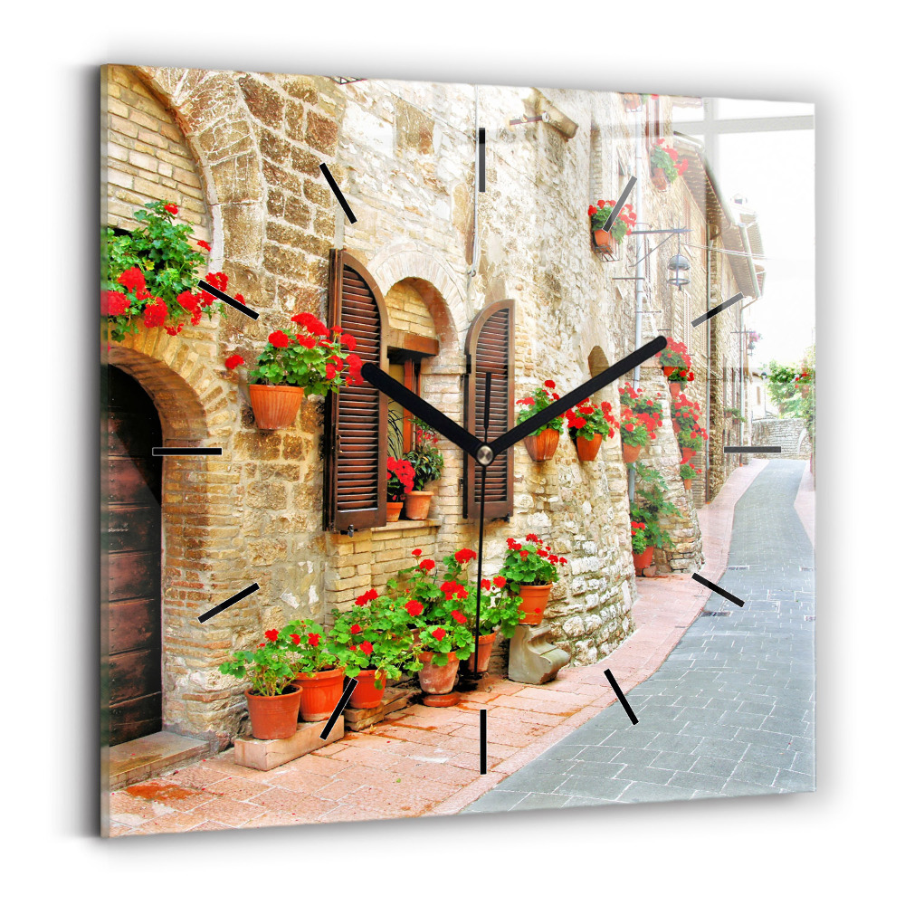 Pendule carrée en verre Rue pittoresque