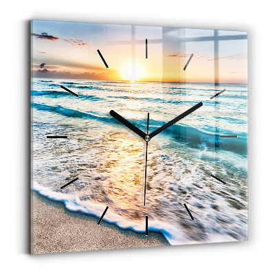 Horloge carrée en verre Plage, mer et sable
