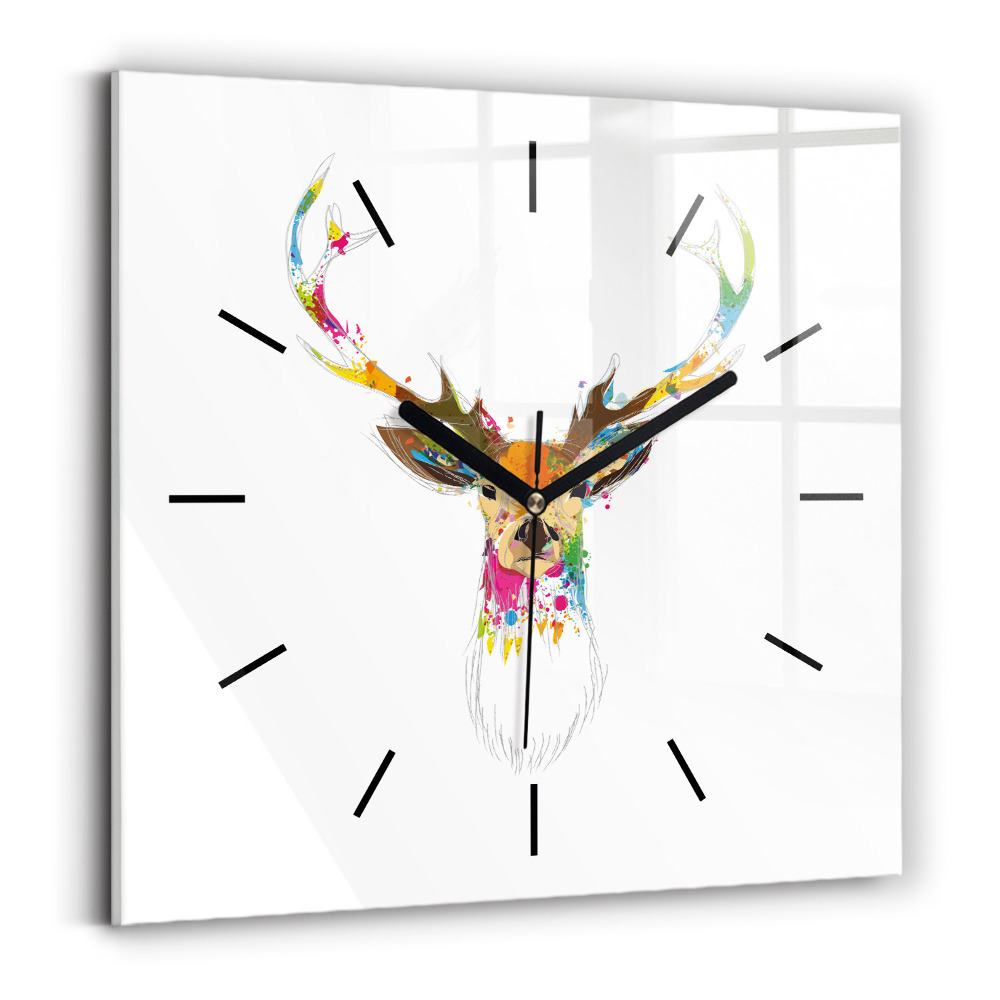 Horloge murale carrée Tête de cerf colorée
