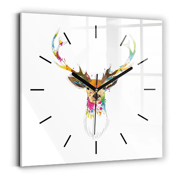Horloge murale carrée Tête de cerf colorée