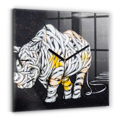 Horloge carrée en verre Rhinocéros abstrait