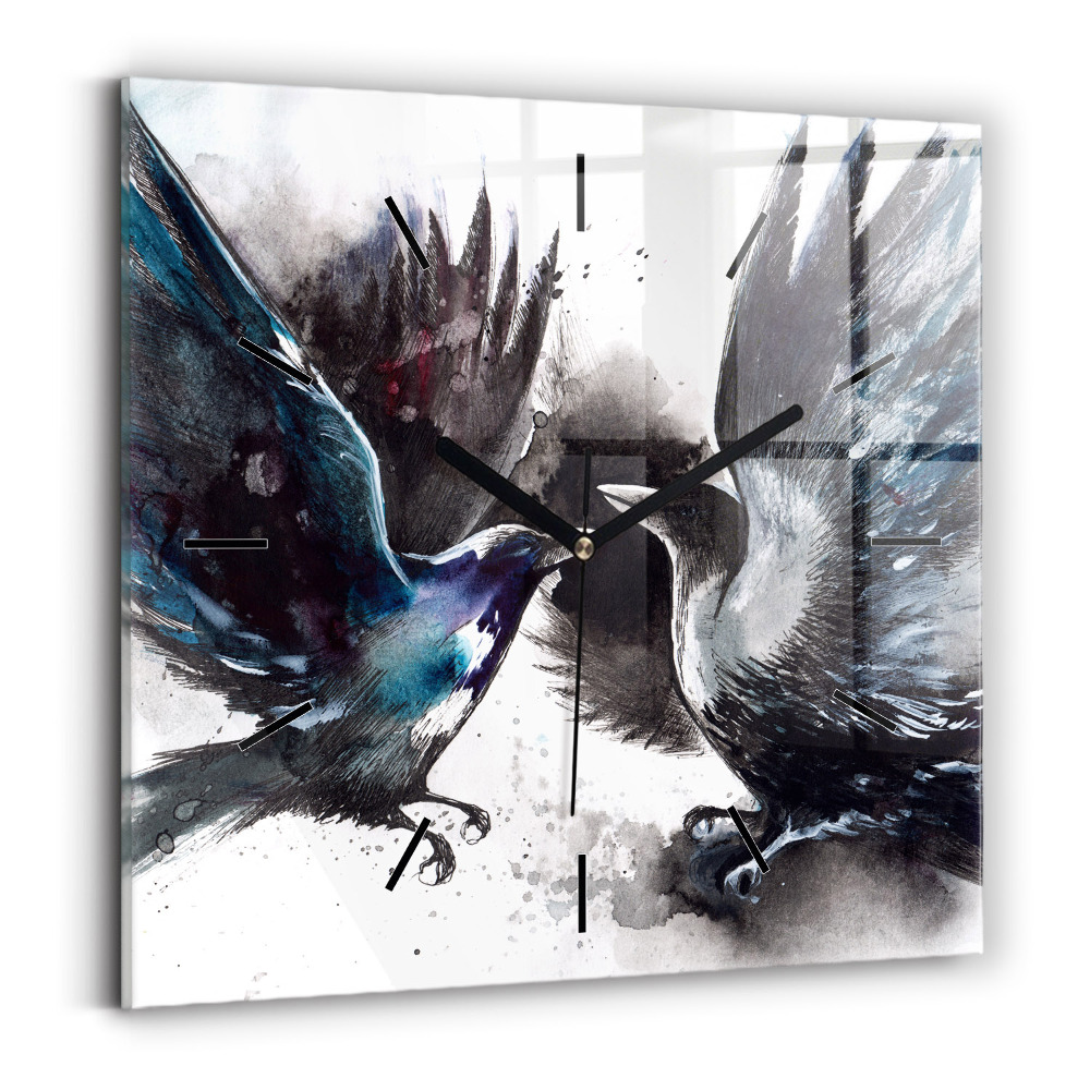 Pendule carrée en verre Oiseaux peints