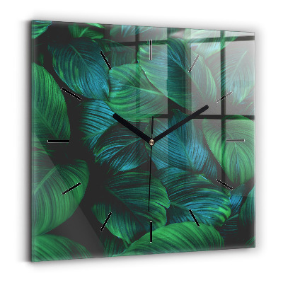 Horloge carrée en verre Feuilles de la nature