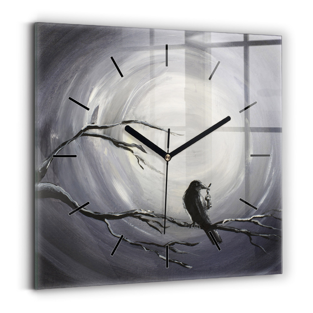 Pendule carrée en verre Corbeau au clair de lune