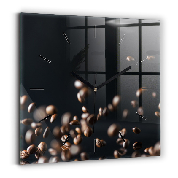 Horloge carrée en verre Grains de café