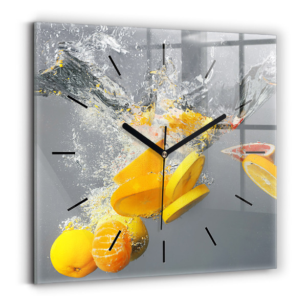 Horloge carrée en verre Agrumes dans l'eau