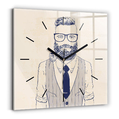 Horloge carrée en verre Homme à barbe