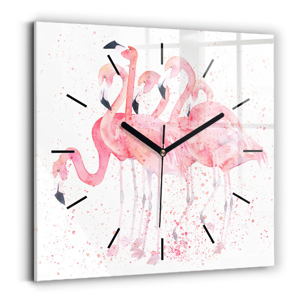 Horloge carrée en verre Grappe de flamants roses