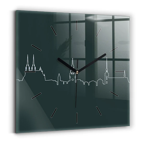 Pendule carrée en verre Dessin au trait de la ville de Brno