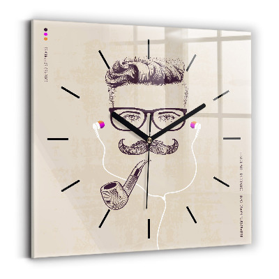 Horloge carrée en verre Homme avec une pipe