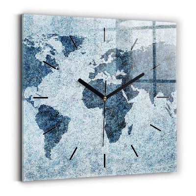 Horloge murale carrée Carte du monde peinte