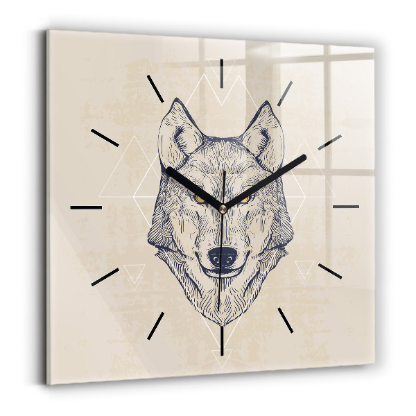 Pendule carrée en verre Tête de loup