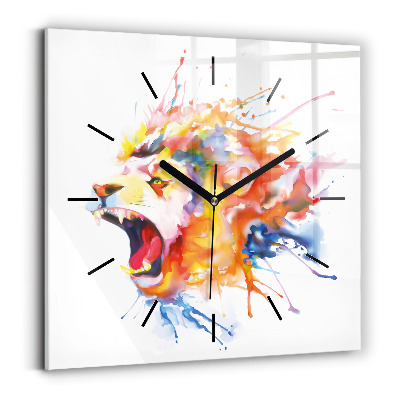 Horloge carrée en verre Lion - aquarelle
