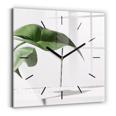 Horloge carrée en verre Feuilles abstraites