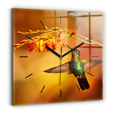 Horloge carrée en verre Oiseau colibri
