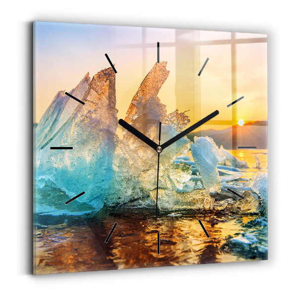 Horloge murale carrée Iceberg et lever de soleil