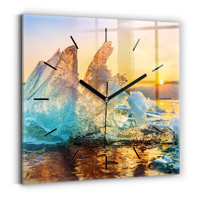 Horloge murale carrée Iceberg et lever de soleil