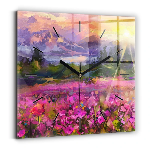 Pendule carrée en verre Paysage de nature et de fleurs