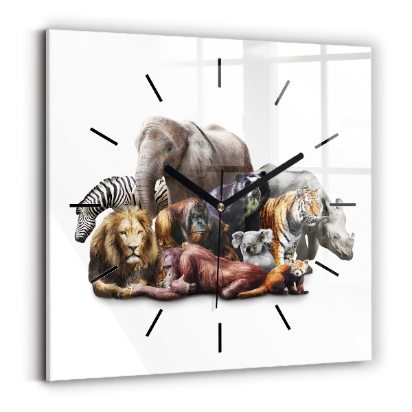 Pendule carrée en verre Animaux sauvages