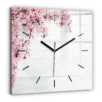 Horloge carrée en verre Fleurs de printemps