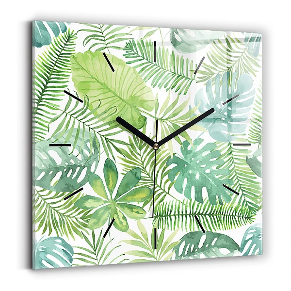 Horloge carrée en verre Feuilles vertes
