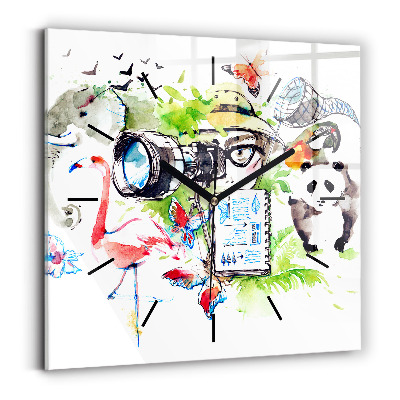 Pendule carrée en verre Zoologiste