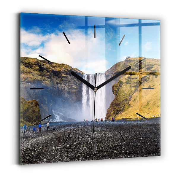 Horloge carrée en verre Chute d'eau en Islande