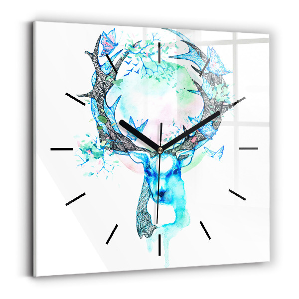 Pendule carrée en verre Illustration d'un cerf
