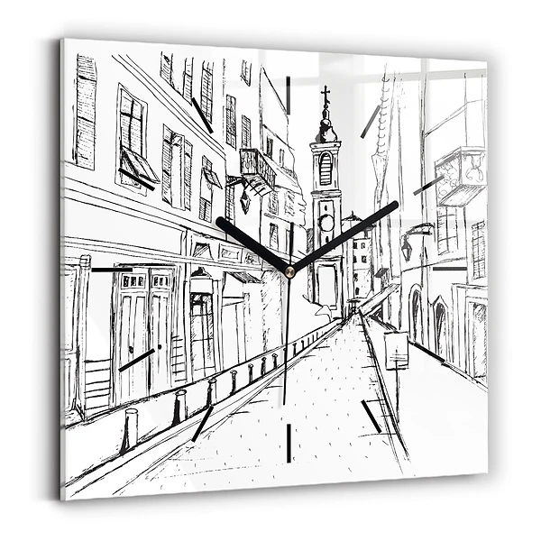 Horloge murale carrée Dessin de ville Provence