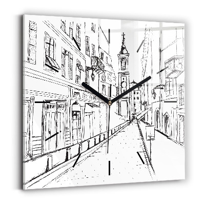 Horloge murale carrée Dessin de ville Provence