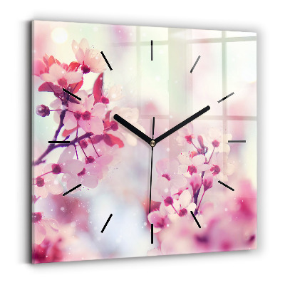 Horloge carrée en verre Fleurs printemps