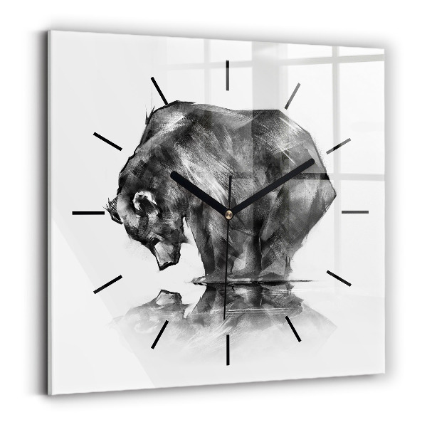 Pendule carrée en verre Dessin d'ours