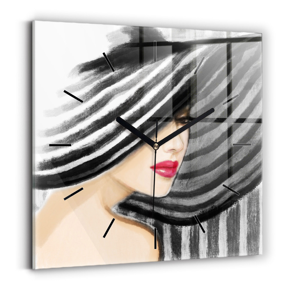 Pendule carrée en verre Femme en noir et blanc
