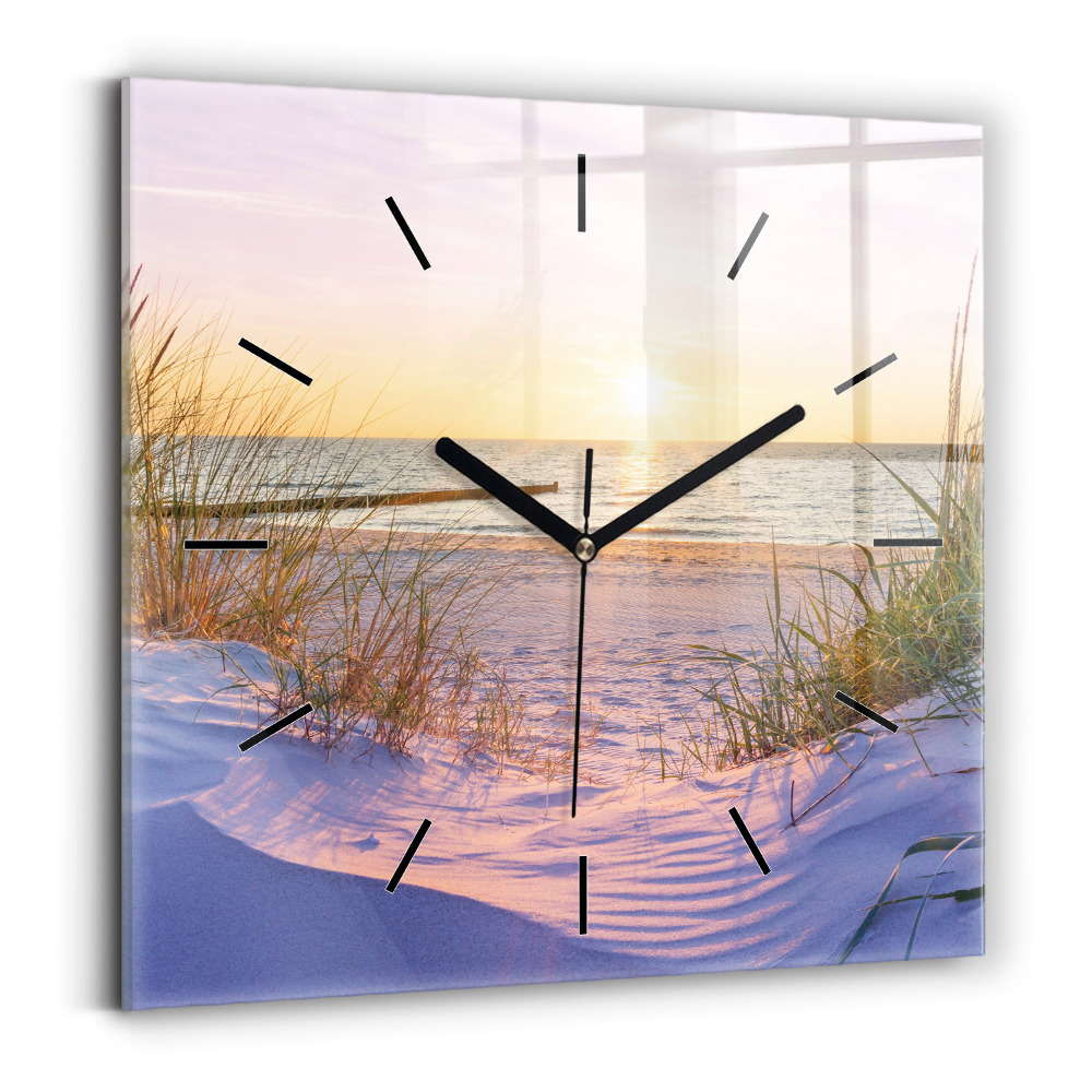 Horloge carrée en verre Soleil polonais Mer