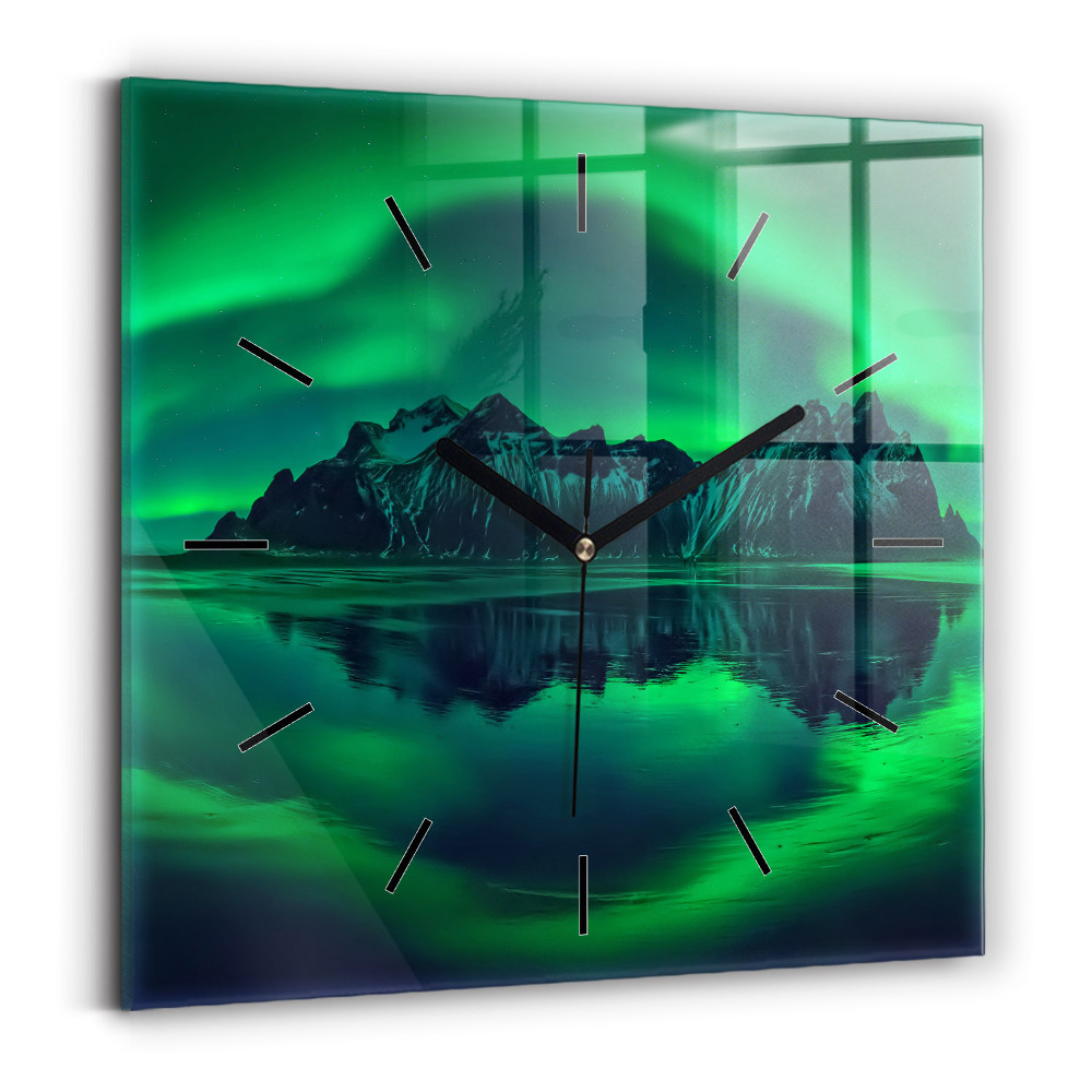 Horloge carrée en verre Aurore boréale