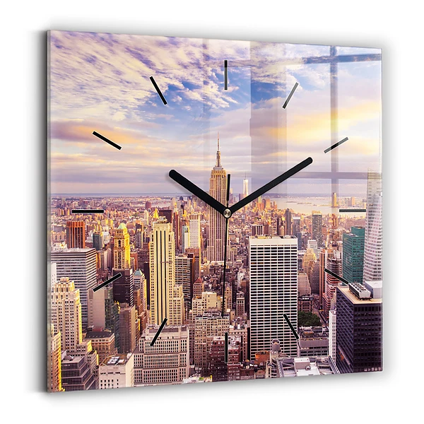 Pendule carrée en verre Coucher de soleil à New York