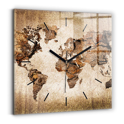 Horloge carrée en verre Carte du monde ancienne