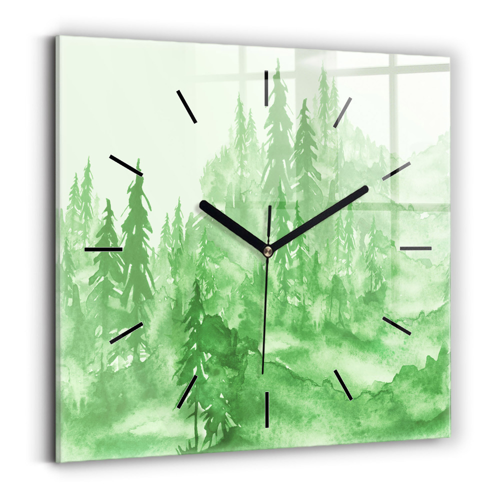 Pendule carrée en verre Peinture d'une forêt verte