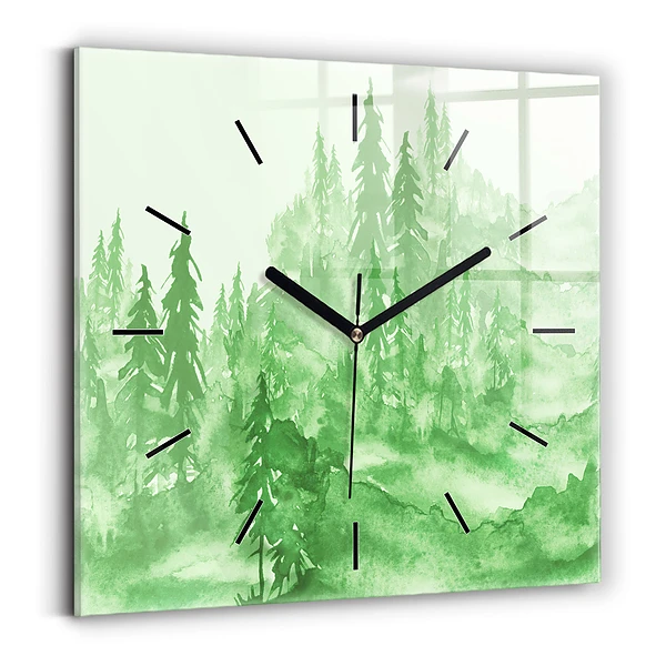 Pendule carrée en verre Peinture d'une forêt verte