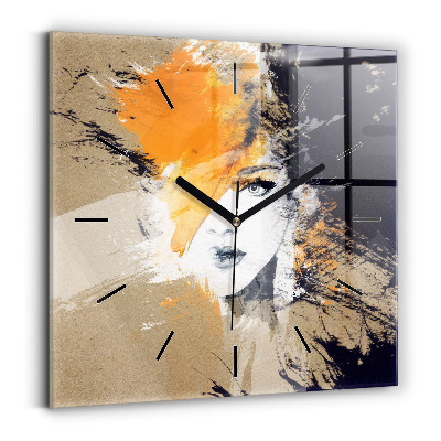 Pendule carrée en verre Portrait de femme abstrait