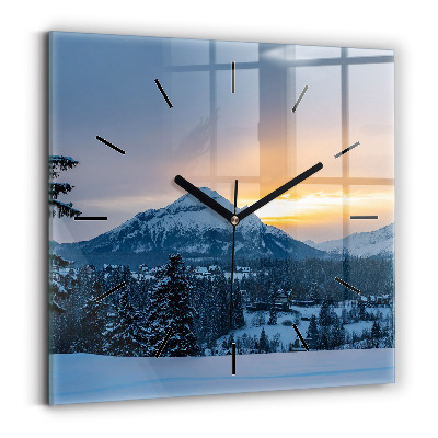 Horloge carrée en verre Paysage de montagne