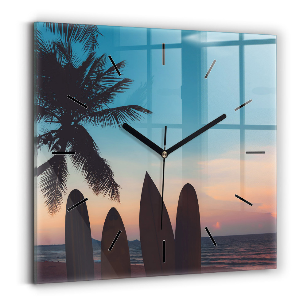 Pendule carrée en verre Surf sur la plage