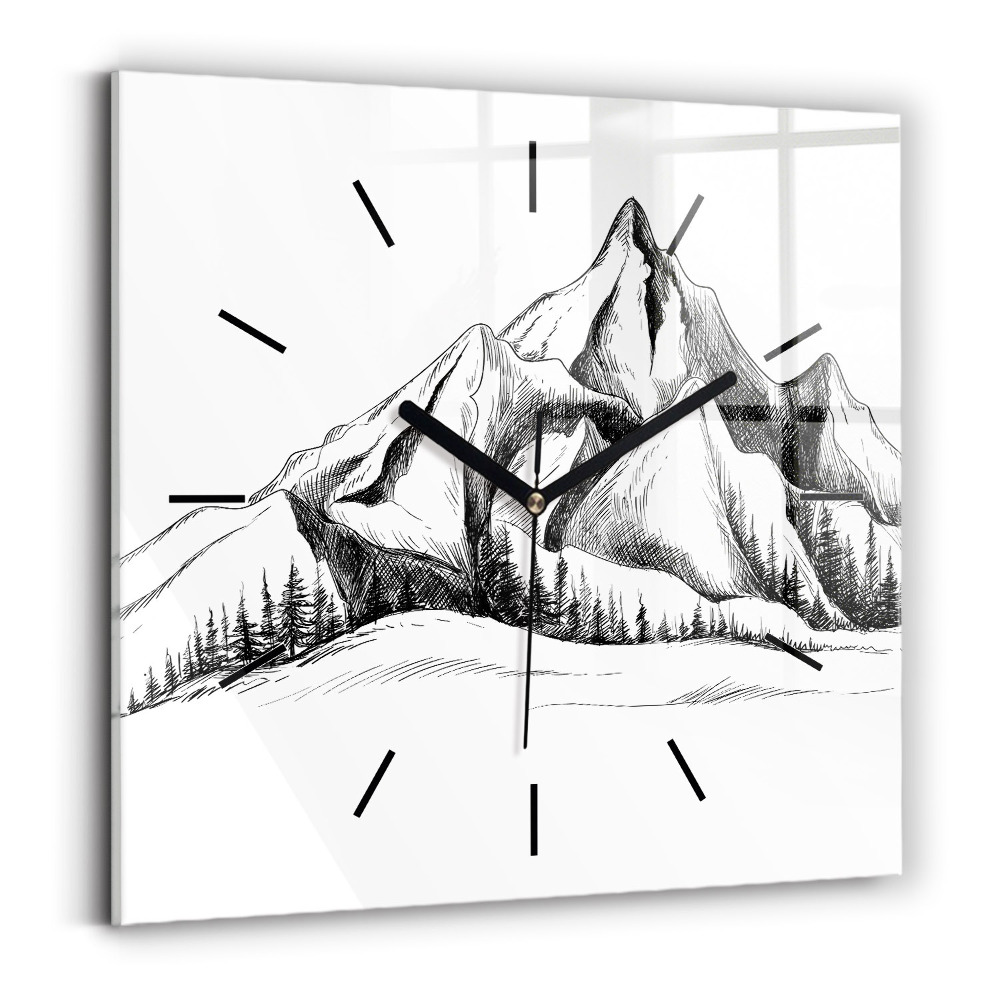 Pendule carrée en verre Montagnes dessinées