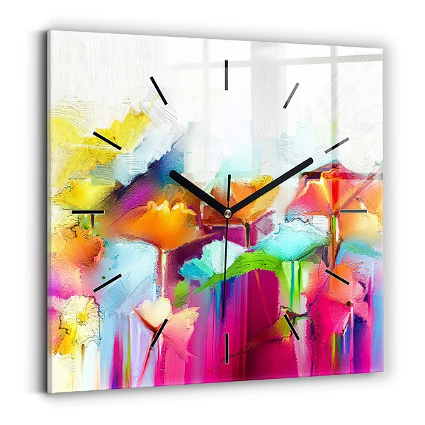 Horloge murale carrée Fleurs abstraites