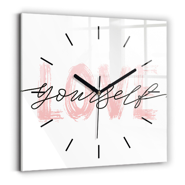 Horloge murale carrée Inscription Love yourself