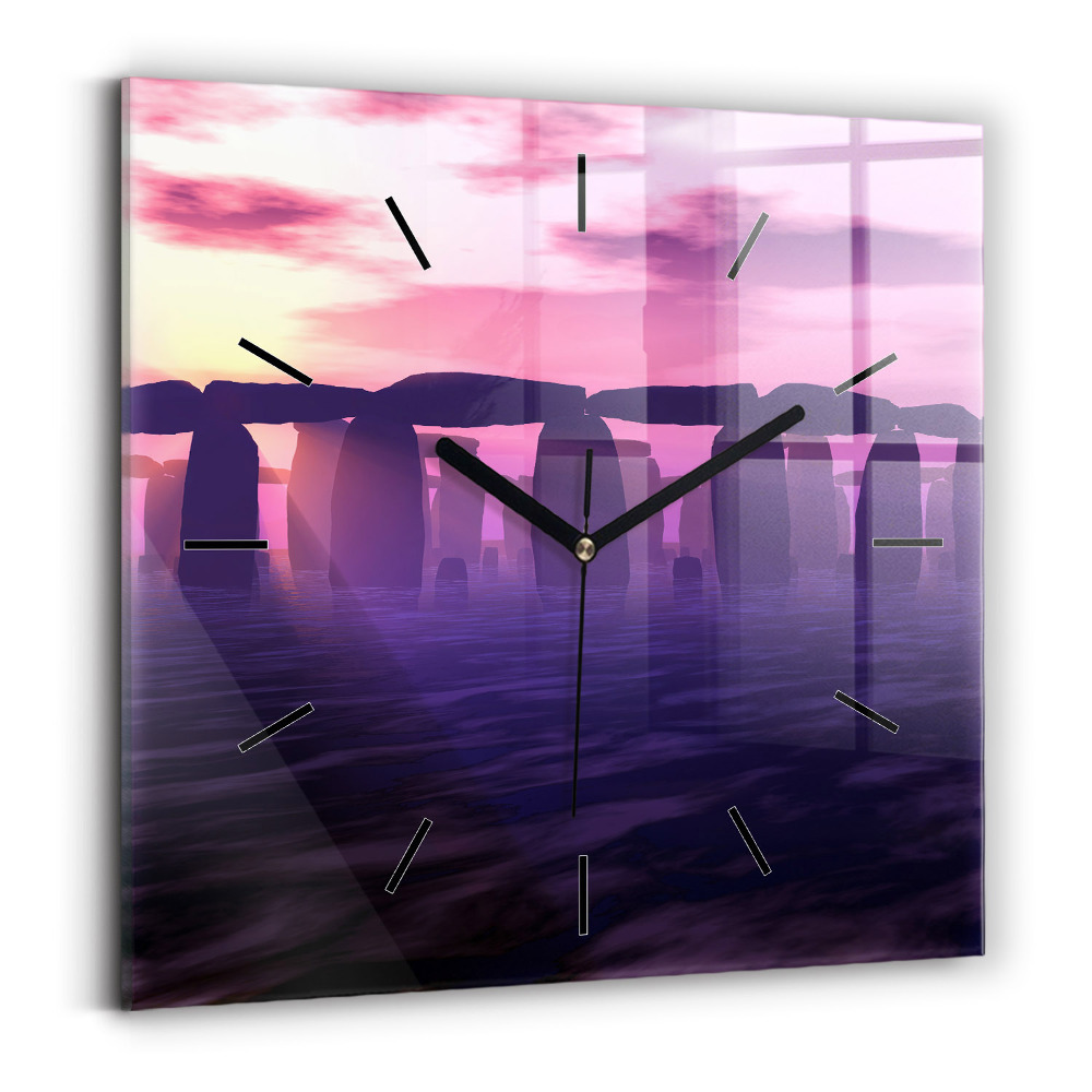 Horloge carrée en verre Coucher de soleil à Stonehenge