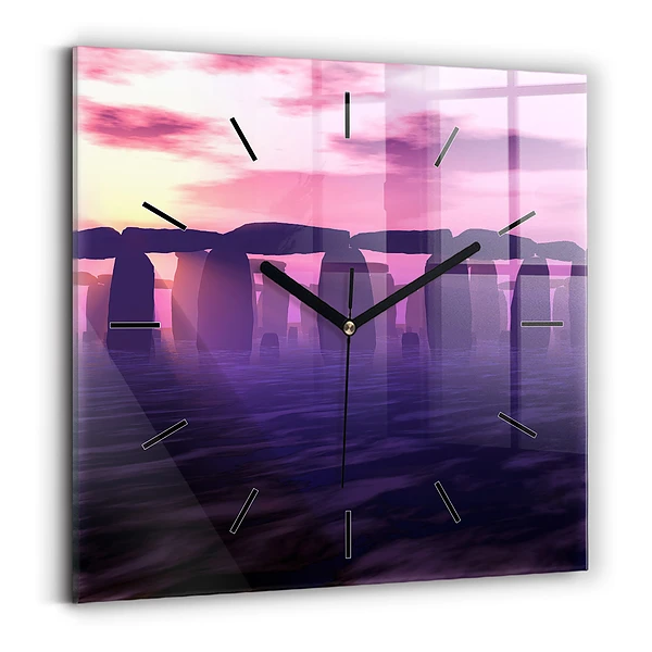 Horloge carrée en verre Coucher de soleil à Stonehenge