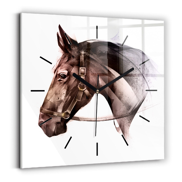 Horloge murale carrée Profil peint d'un cheval